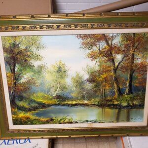 Vintage Antique Large Oil Painting Signed P.N.A.U. Classic Landscape